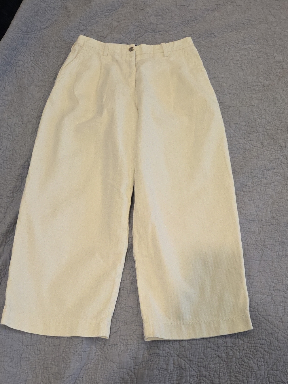 ETRO Milano Pleated Wide Leg Herringbone Trousers Pants Cream Off-White Sz 28!